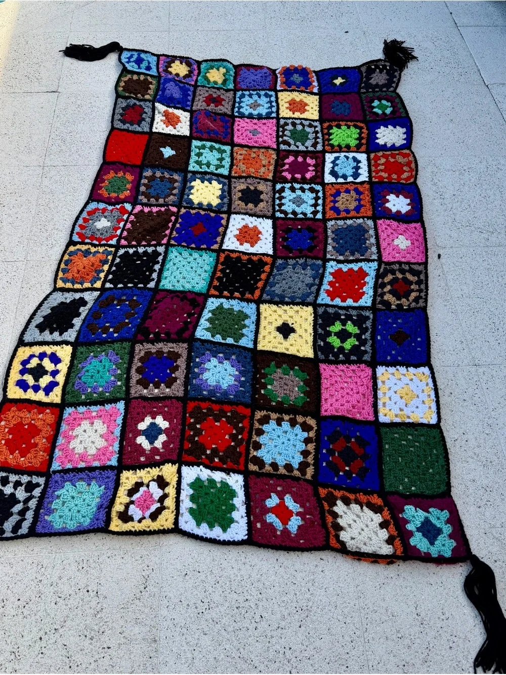 Handmade Multicolor Crochet Granny Square Throw Fringe 72”X45”